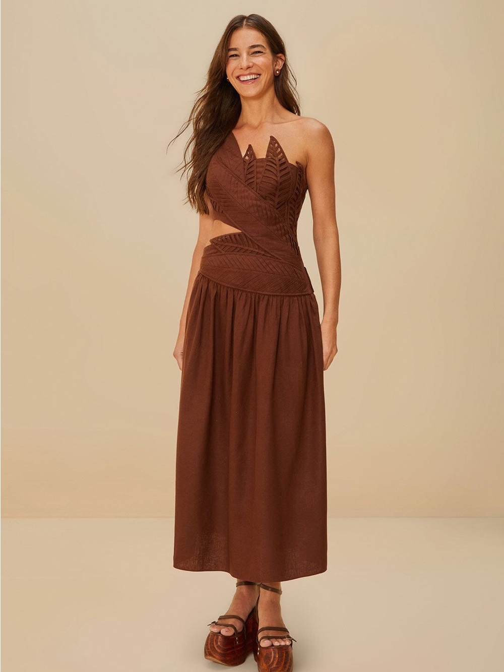 NWT Farm Rio Burgundy Leaves Cut-Out Midi Dress Size S